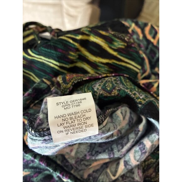 Fig and Flower Wome's Size M Boho Patchwork Print Peasant Blouse Tie Neck - Picture 7 of 7